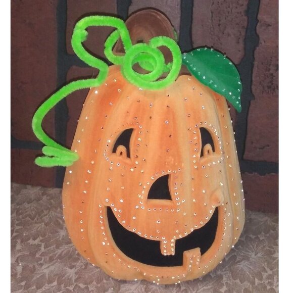 Other - Vintage Halloween Jack o Lantern Pumpkin Oval embellished suede-like NO LIGHTS